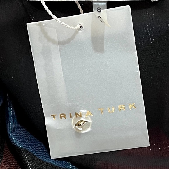 TRINA TURK Silk-Blend Champagne Shimmer Striped Tie-Front Halter Top NWT Small - Picture 13 of 16